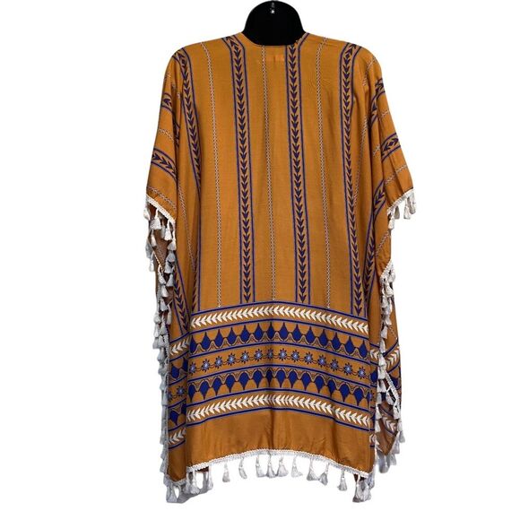 Ardene Bohemian Geometric Print Kimono Tassel Fringe Orange One Size - Picture 5 of 7